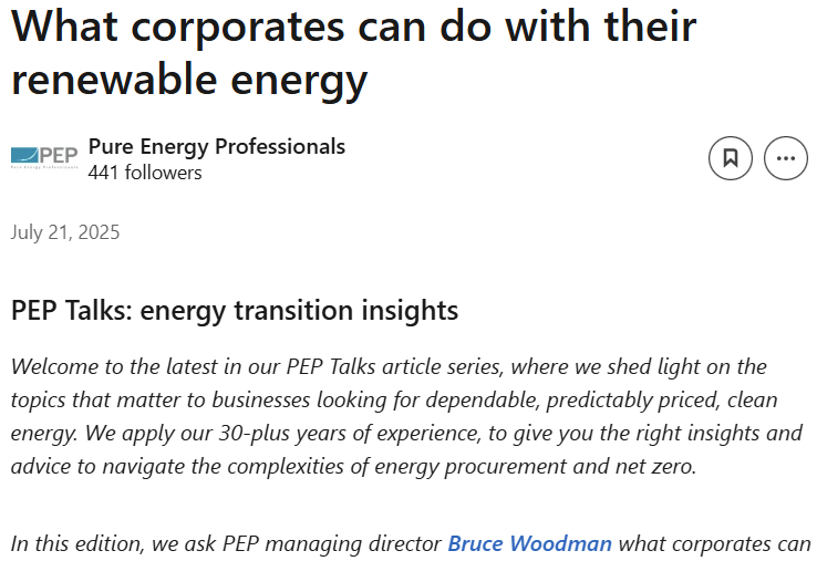 Screenshot from a LinkedIn article written for Pure Energy Professionals